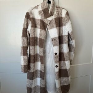 SHEIN Brown and White Checkered Teddy Jacket